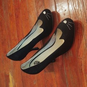 Modcloth T.U.K. Suede Black Cat High Heels Sz 10